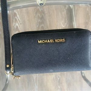 Michael Kors Black Leather Wristlet Wallet